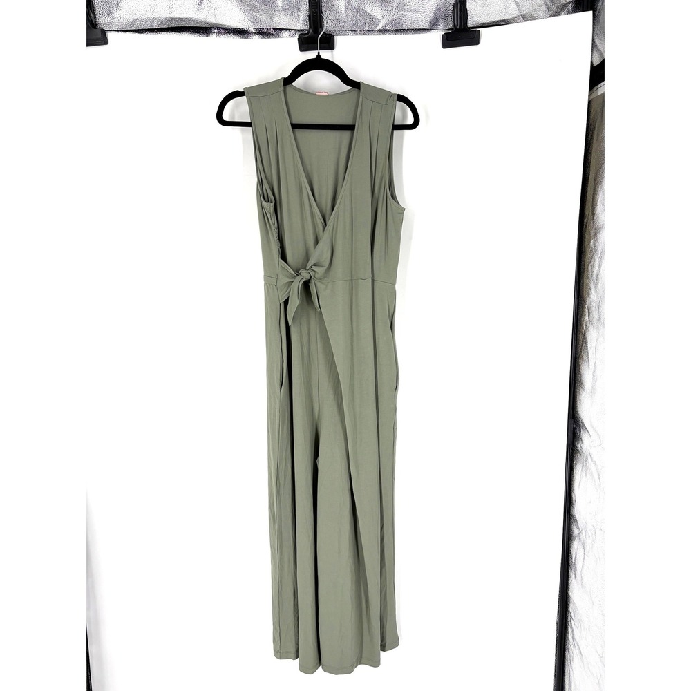 NOM Maternity Nursing Wrap Front Francesca Jumpsuit Olive Green Wide Leg Medium